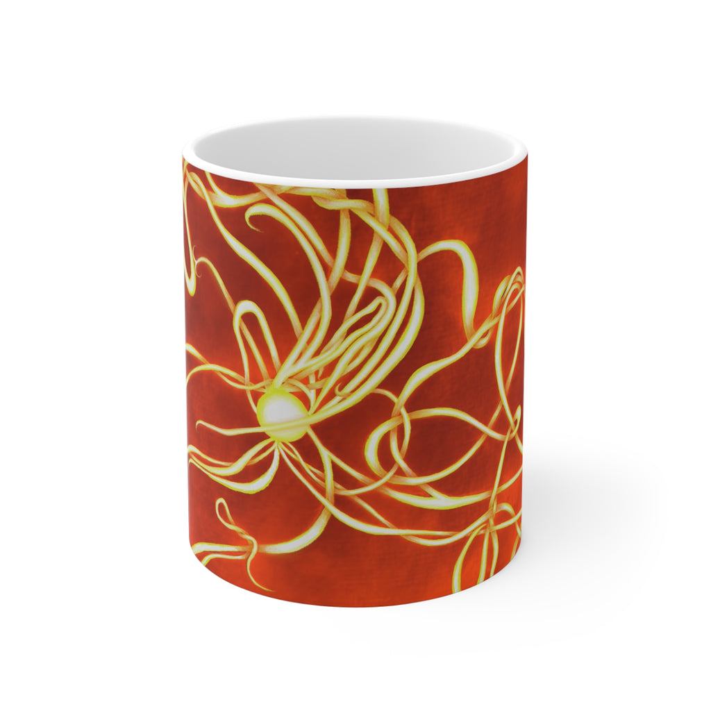 TiHi Original “Abstract Flameflower” Art Mug — Fiery Red Floral Ceramic Coffee Cup
