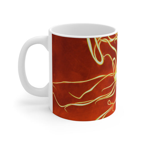TiHi Original “Abstract Flameflower” Art Mug — Fiery Red Floral Ceramic Coffee Cup