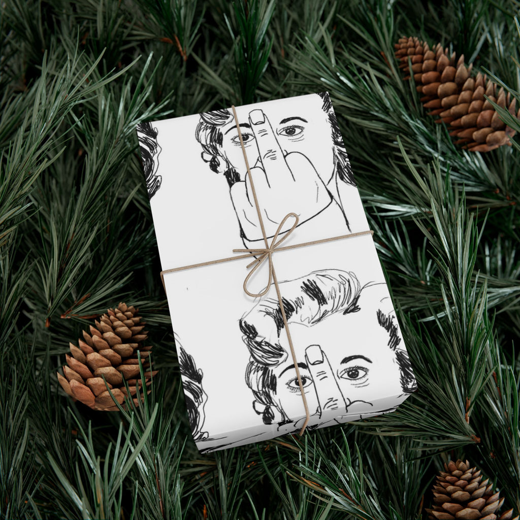 TiHi Original Illustration Gift Wrap Paper — Retro Monochrome Face Pattern (Hand Gesture Design)