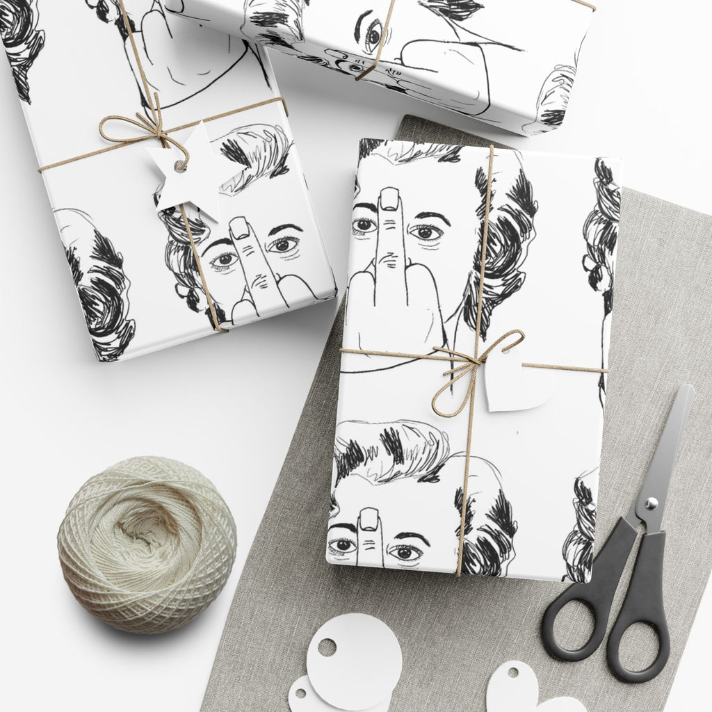 TiHi Original Illustration Gift Wrap Paper — Retro Monochrome Face Pattern (Hand Gesture Design)
