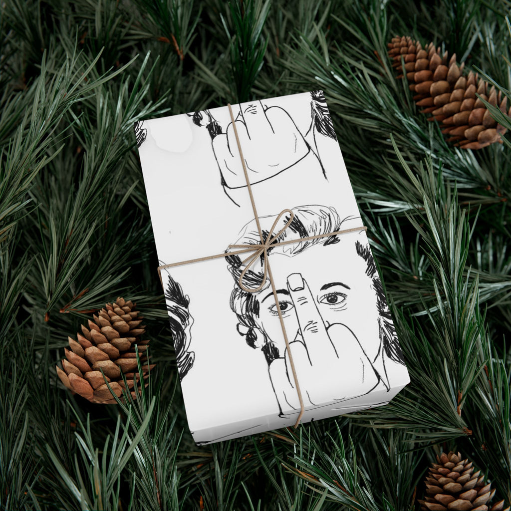 TiHi Original Illustration Gift Wrap Paper — Retro Monochrome Face Pattern (Hand Gesture Design)