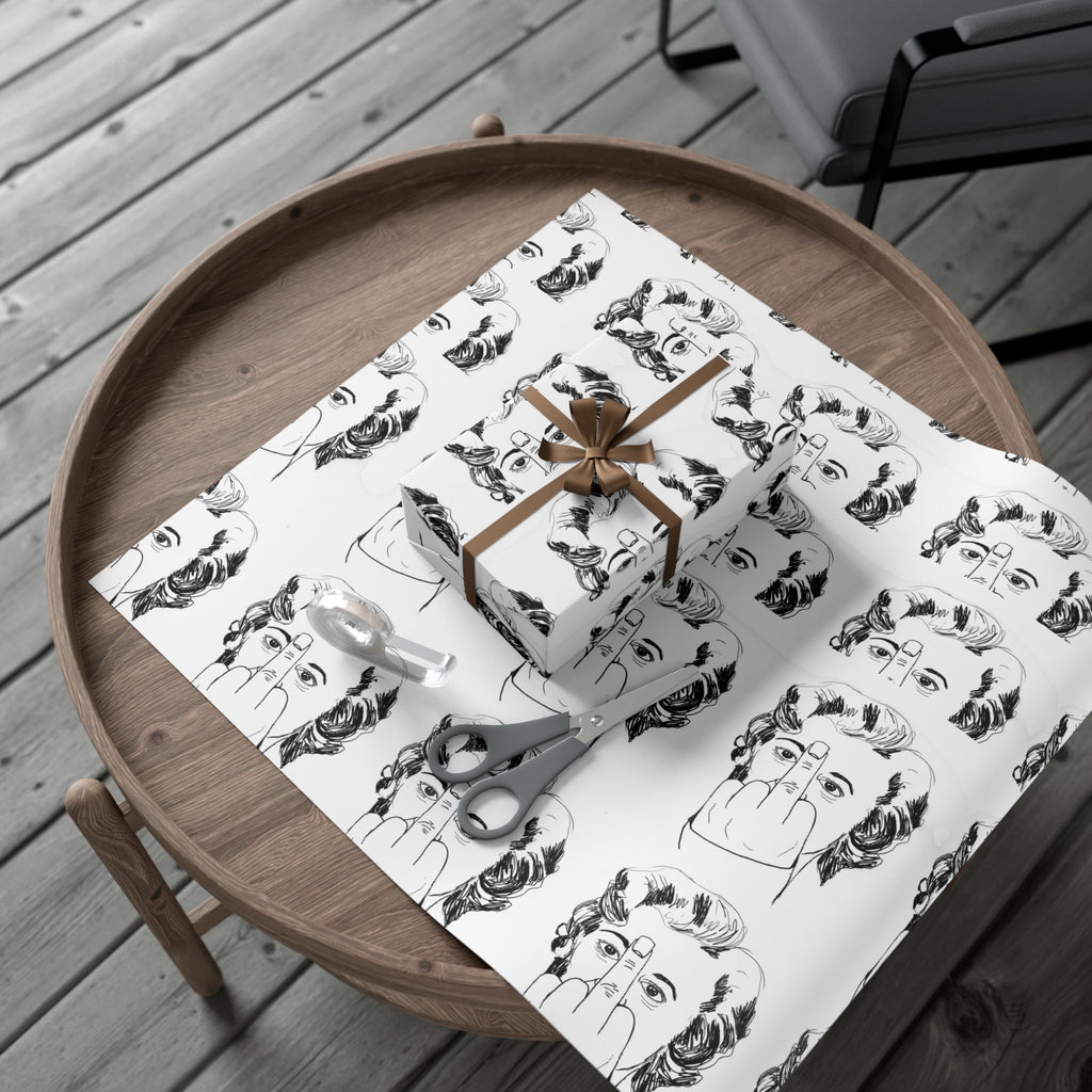 TiHi Original Illustration Gift Wrap Paper — Retro Monochrome Face Pattern (Hand Gesture Design)