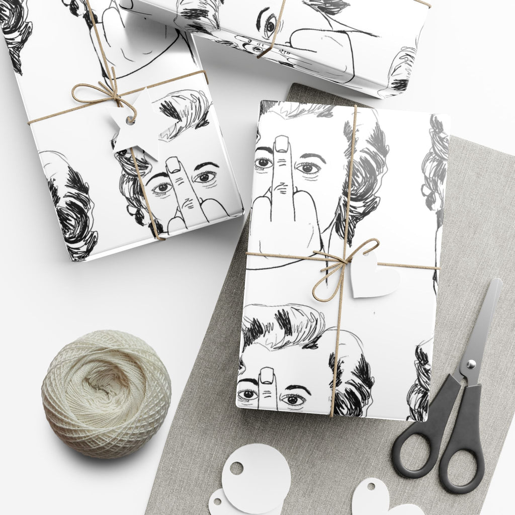 TiHi Original Illustration Gift Wrap Paper — Retro Monochrome Face Pattern (Hand Gesture Design)