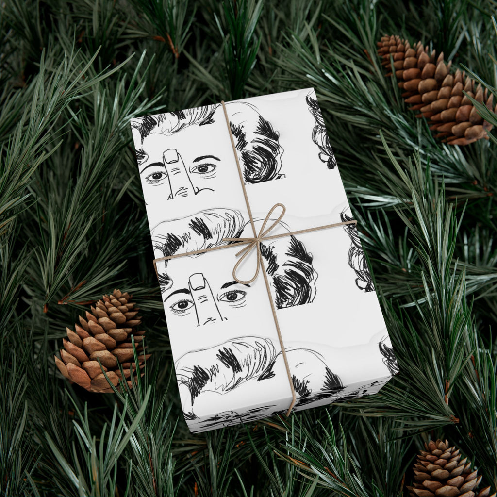 TiHi Original Illustration Gift Wrap Paper — Retro Monochrome Face Pattern (Hand Gesture Design)
