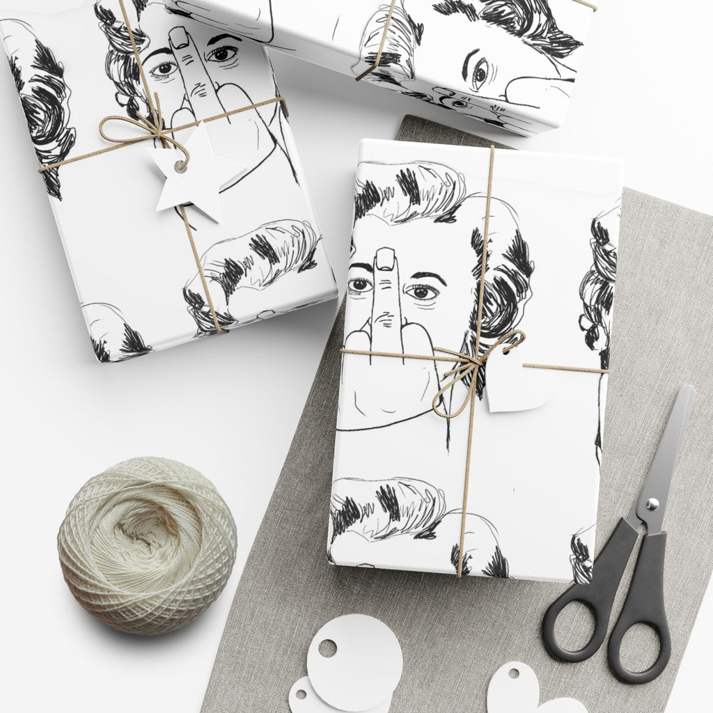 TiHi Original Illustration Gift Wrap Paper — Retro Monochrome Face Pattern (Hand Gesture Design)