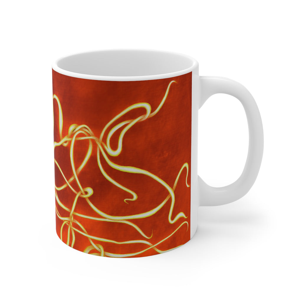 TiHi Original “Abstract Flameflower” Art Mug — Fiery Red Floral Ceramic Coffee Cup