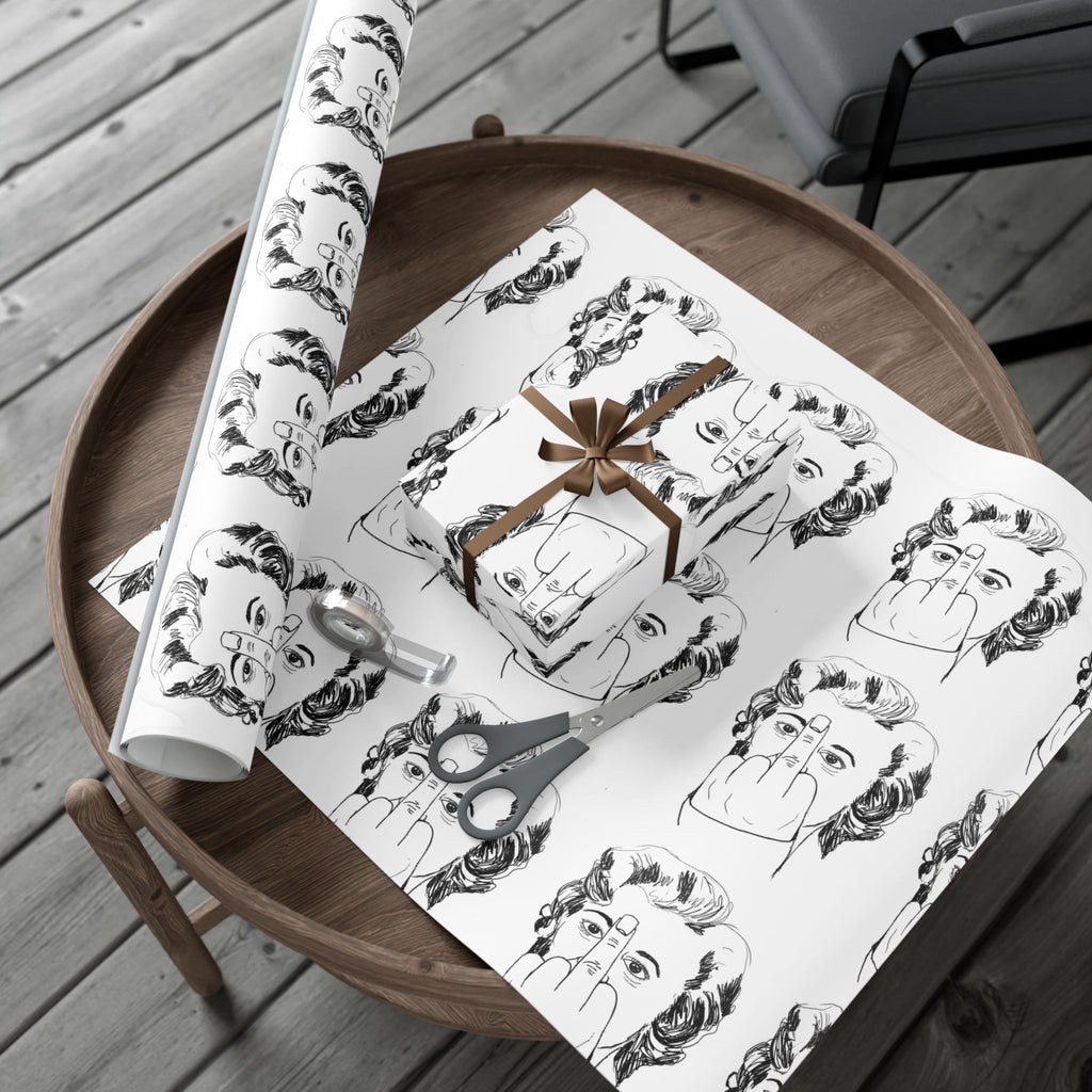 TiHi Original Illustration Gift Wrap Paper — Retro Monochrome Face Pattern (Hand Gesture Design)