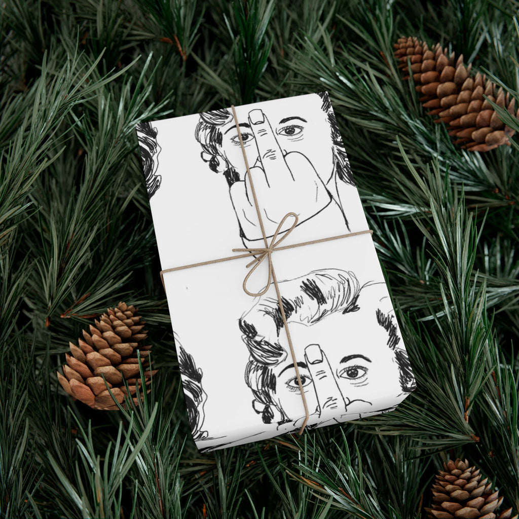 TiHi Original Illustration Gift Wrap Paper — Retro Monochrome Face Pattern (Hand Gesture Design)