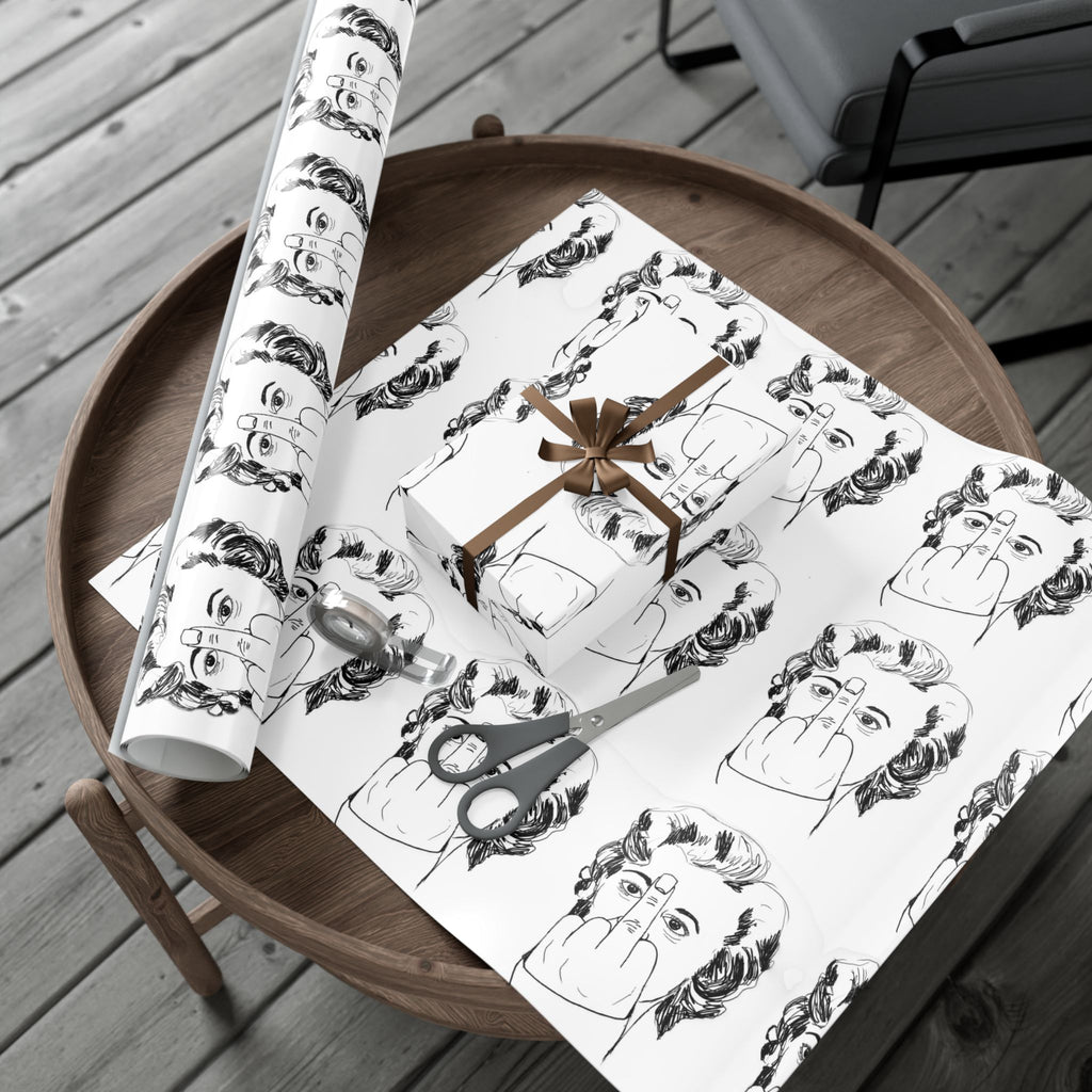 TiHi Original Illustration Gift Wrap Paper — Retro Monochrome Face Pattern (Hand Gesture Design)