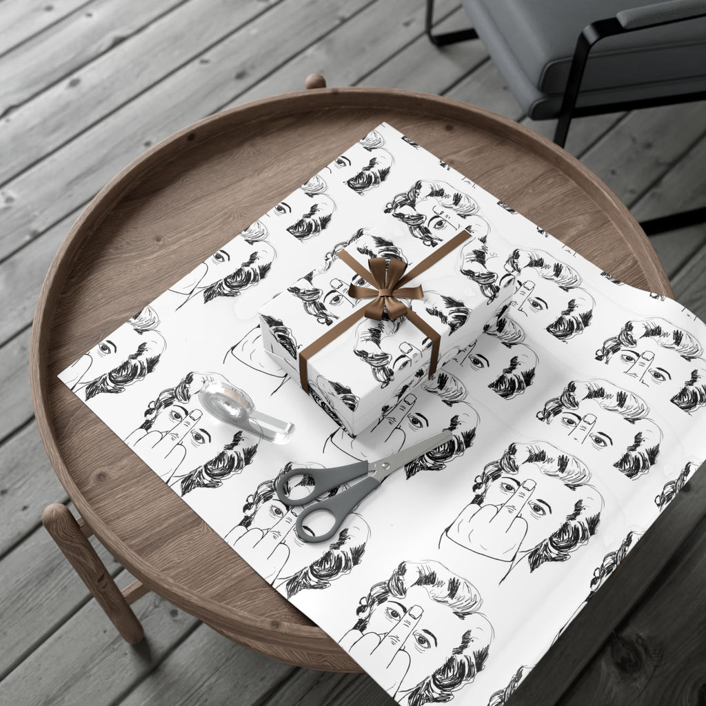 TiHi Original Illustration Gift Wrap Paper — Retro Monochrome Face Pattern (Hand Gesture Design)