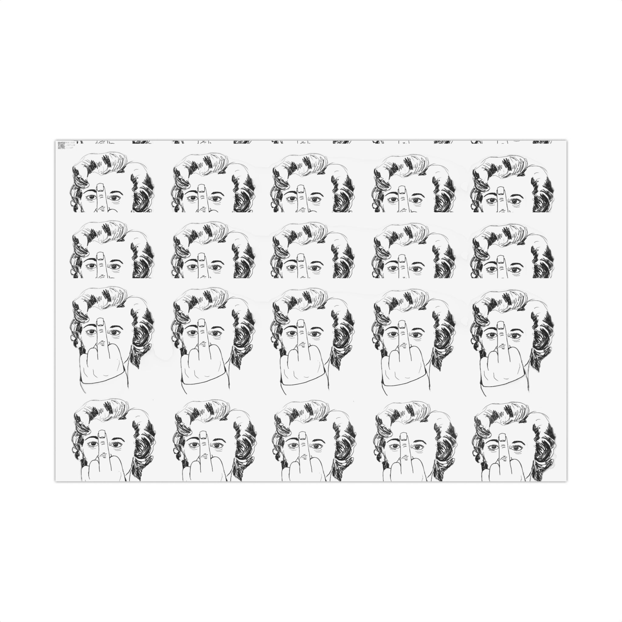 TiHi Original Illustration Gift Wrap Paper — Retro Monochrome Face Pattern (Hand Gesture Design)